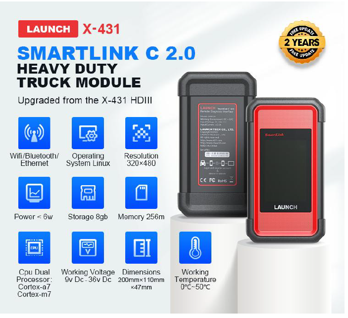 LAUNCH X431 PRO5 With X431 SmartLink C V2.0 Heavy Duty Module for 12V & 24V  Cars and Trucks
